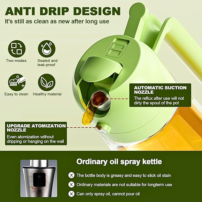 Oil Sprayer & Oil Dispenser Bottle For Kitchen, Glass Oil Bottle With Premium Nozzle, Oil Sprayer For Air Fryer & Kitchen (500 ML))