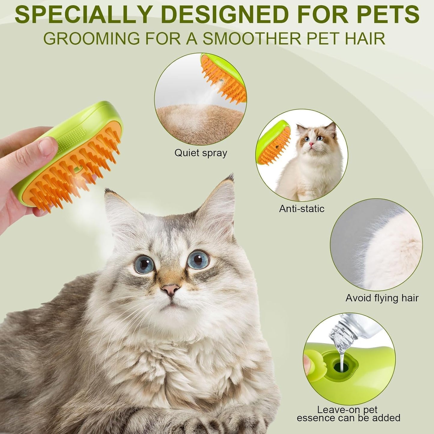 Cat Steam Brush, Dog Steam Brush, Steam Brush for Cats and Dogs, 3 In 1 Steamy Pet Brush, Steaming Pet Hair Brush, Cat and Dog Comb with Steam, Pet Grooming Brush for Cats (Random Color)