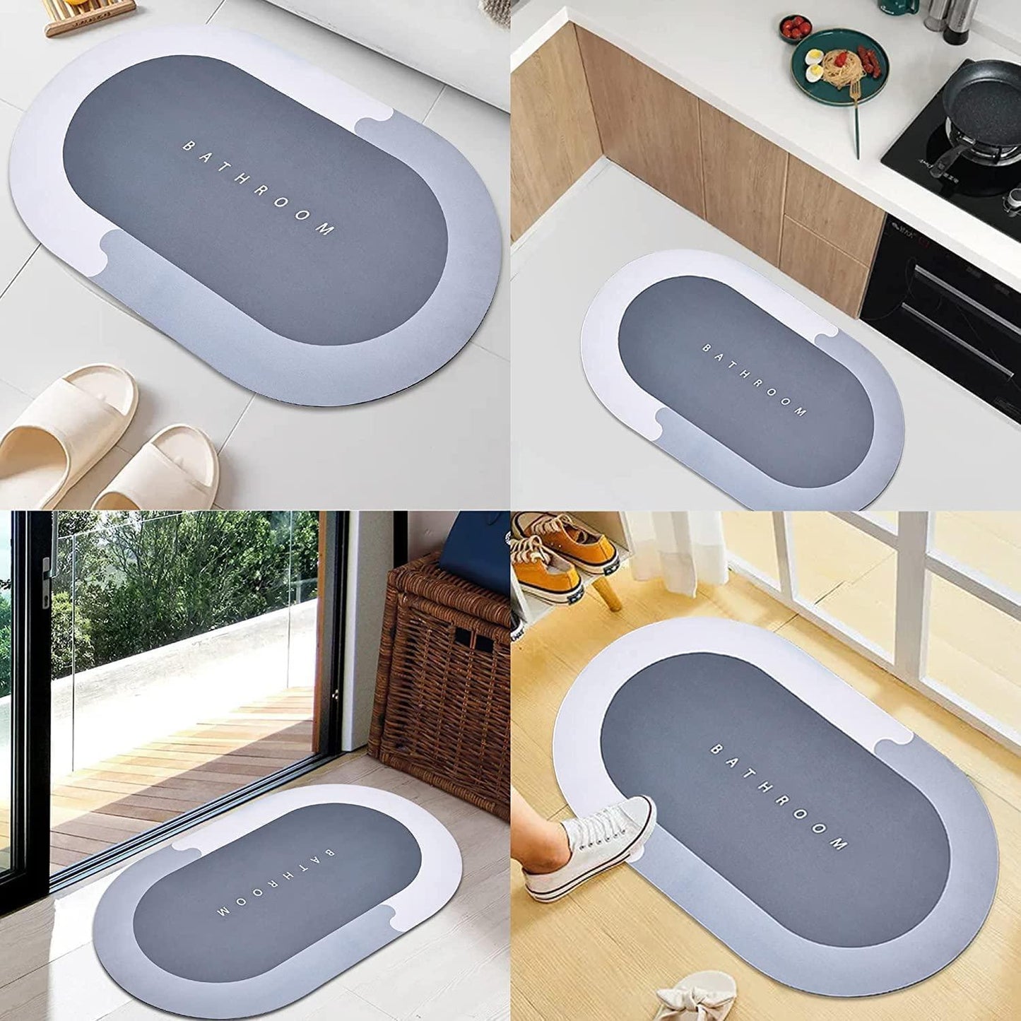 Bathroom Mat Water Absorbing Rectangular Door Mat For Bathroom Quick Dry Rubber Backed Anti-Slip Floor Mat Non Slip Mat For Home Kitchen (40 X 60 Cm)