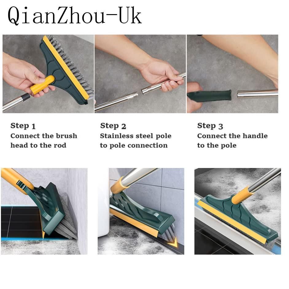 2 in 1 tiles cleaning brush| Long Handle Wiper Stiff Bristle Floor Brush
