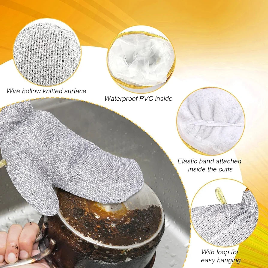 Dishwashing Hand Gloves.Non Scratch Wire, Waterproof Home Kitchen Utensils Cleaning Gloves for Washing Dish Easy Rinsing, Reusable Cleans Dishes Pots, Pans, Sinks
