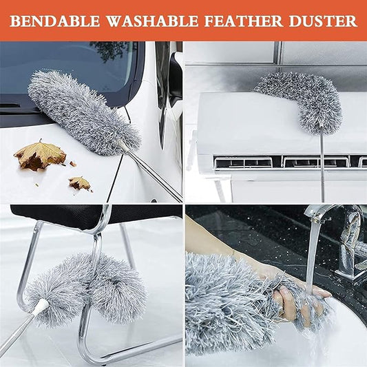 Foldable Microfiber cleaning brush Feather Duster Bendable & Extendable Fan Cleaning Duster with 100 inches Expandable Pole Handle Washable Duster for High Ceiling Fans, Window Blinds, Furniture