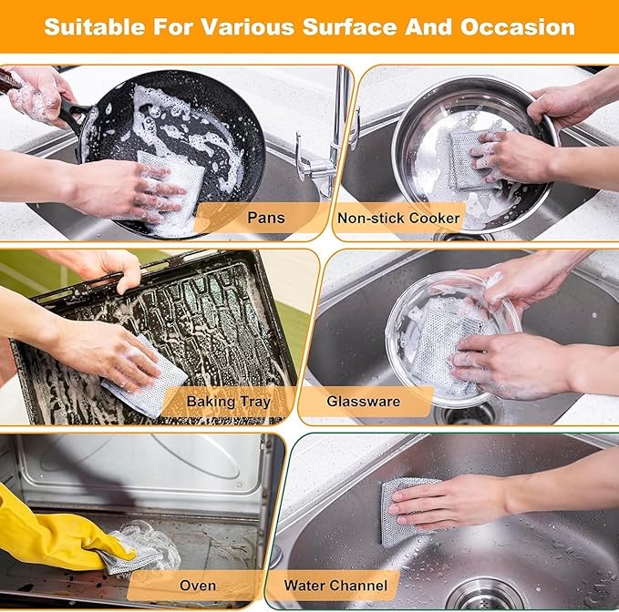 Multipurpose Wire Dishwashing Rags for Wet and Dry Pack of 10 free Gap cleaning brush 1ps