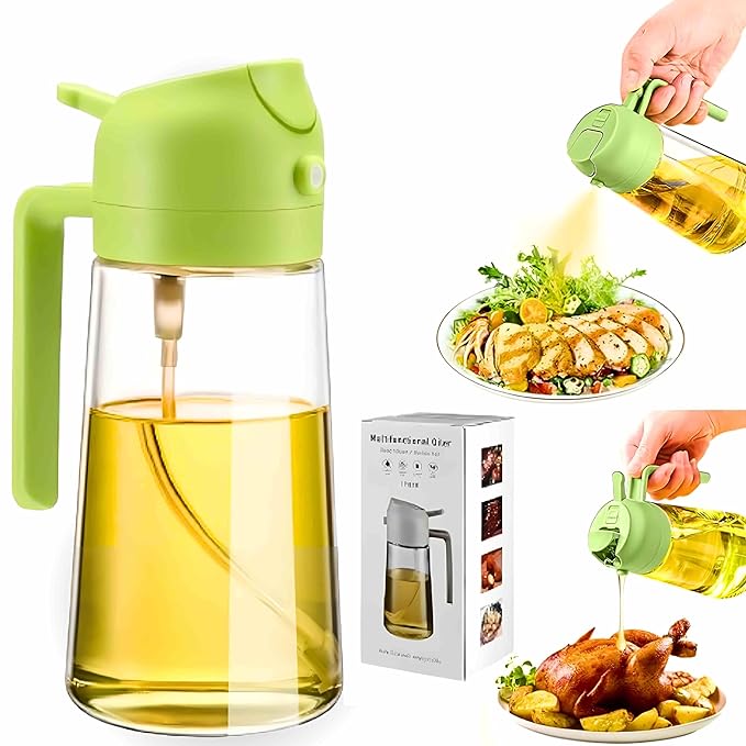 Oil Sprayer & Oil Dispenser Bottle For Kitchen, Glass Oil Bottle With Premium Nozzle, Oil Sprayer For Air Fryer & Kitchen (500 ML))