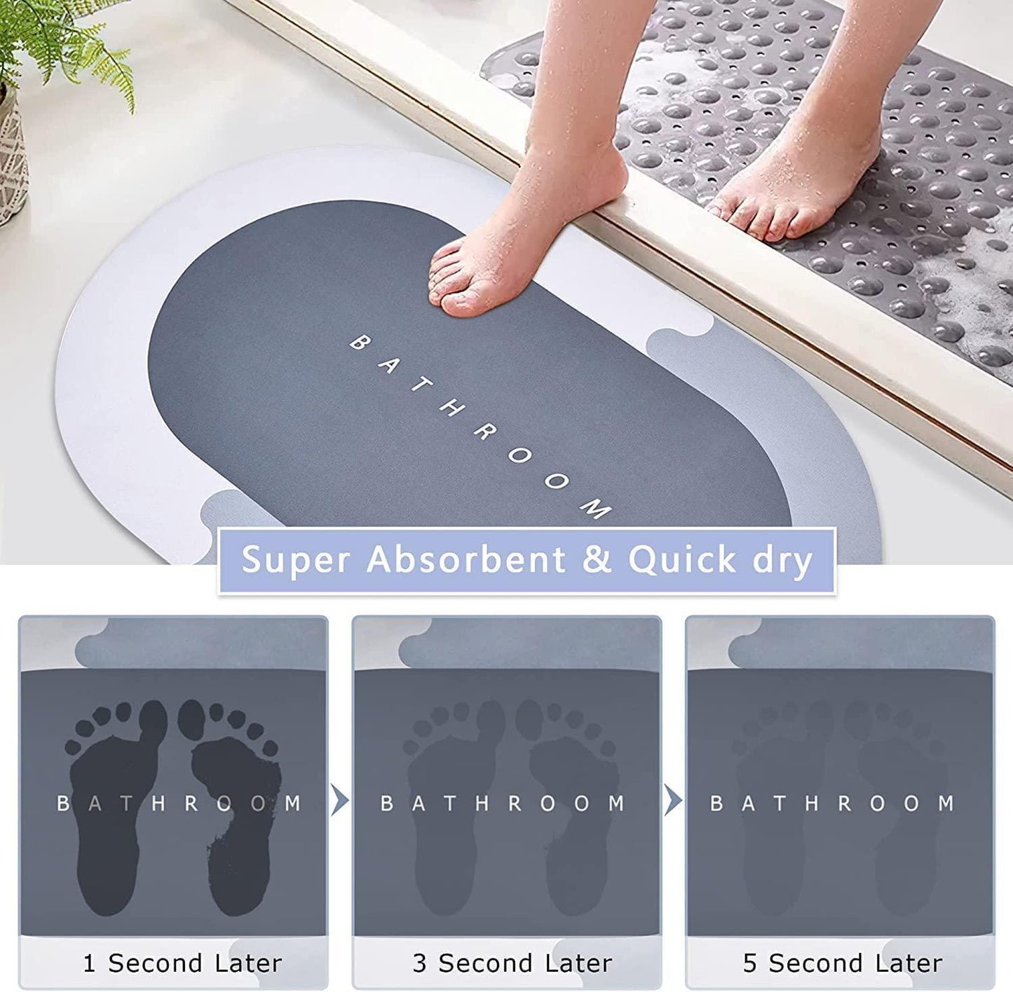 Bathroom Mat Water Absorbing Rectangular Door Mat For Bathroom Quick Dry Rubber Backed Anti-Slip Floor Mat Non Slip Mat For Home Kitchen (40 X 60 Cm)