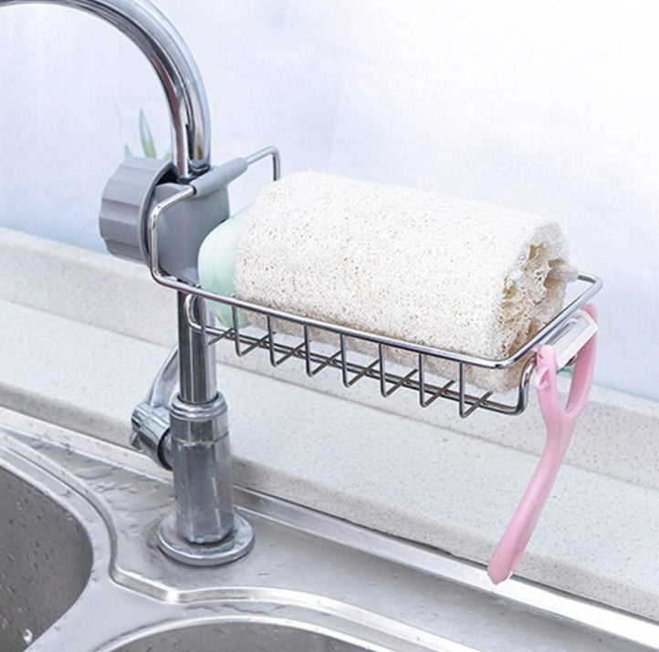 Stainless Steel Kitchen and Bathroom Faucet Soap Scrubbers Sponge Holder Rack Hanging Sink Organizer Stand Caddy Rack Towel Holder