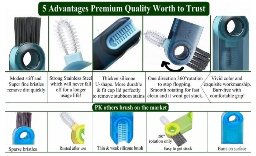 in 1 Multifunctional Cleaning Brush,3 in 1 Tiny Bottle Cup Lid Detail Brush Straw Cleaner Tools Multi-Functional Crevice Cleaning Brush,Multifunctional Cleaning Brush