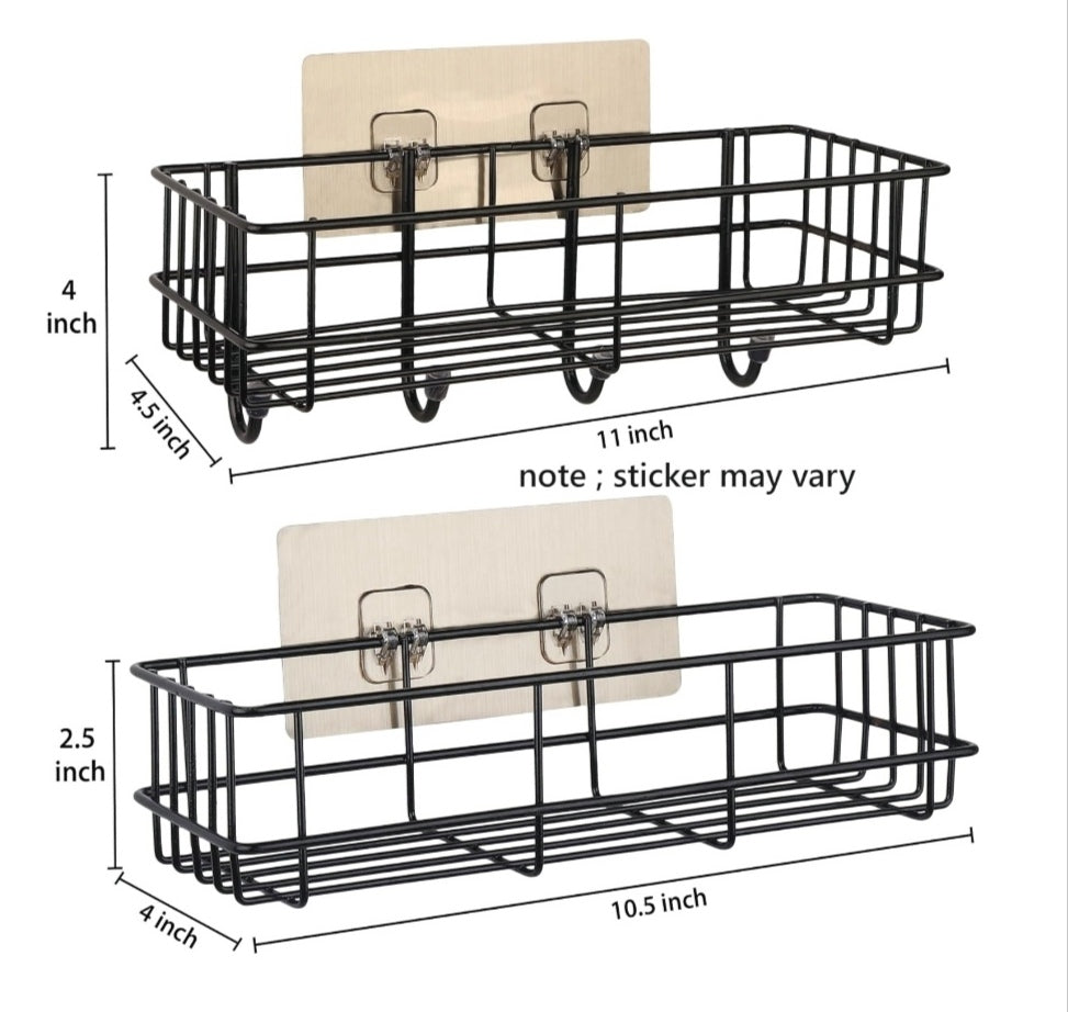 Bathroom Stand Wall-Mounted Bathroom Accessories, Bathroom Shelf for Wall, Bathroom Organiser, Adhesive Washroom Organizer with Hooks, Black Bathroom Rack & Towel Holder Stand