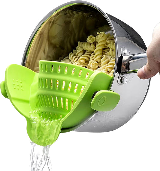 1 Pcs Clip on Strainer, Pot Strainer for Pasta Meat Vegetables Fruit, Silicone Strainer - Fit All Pots Bowls.