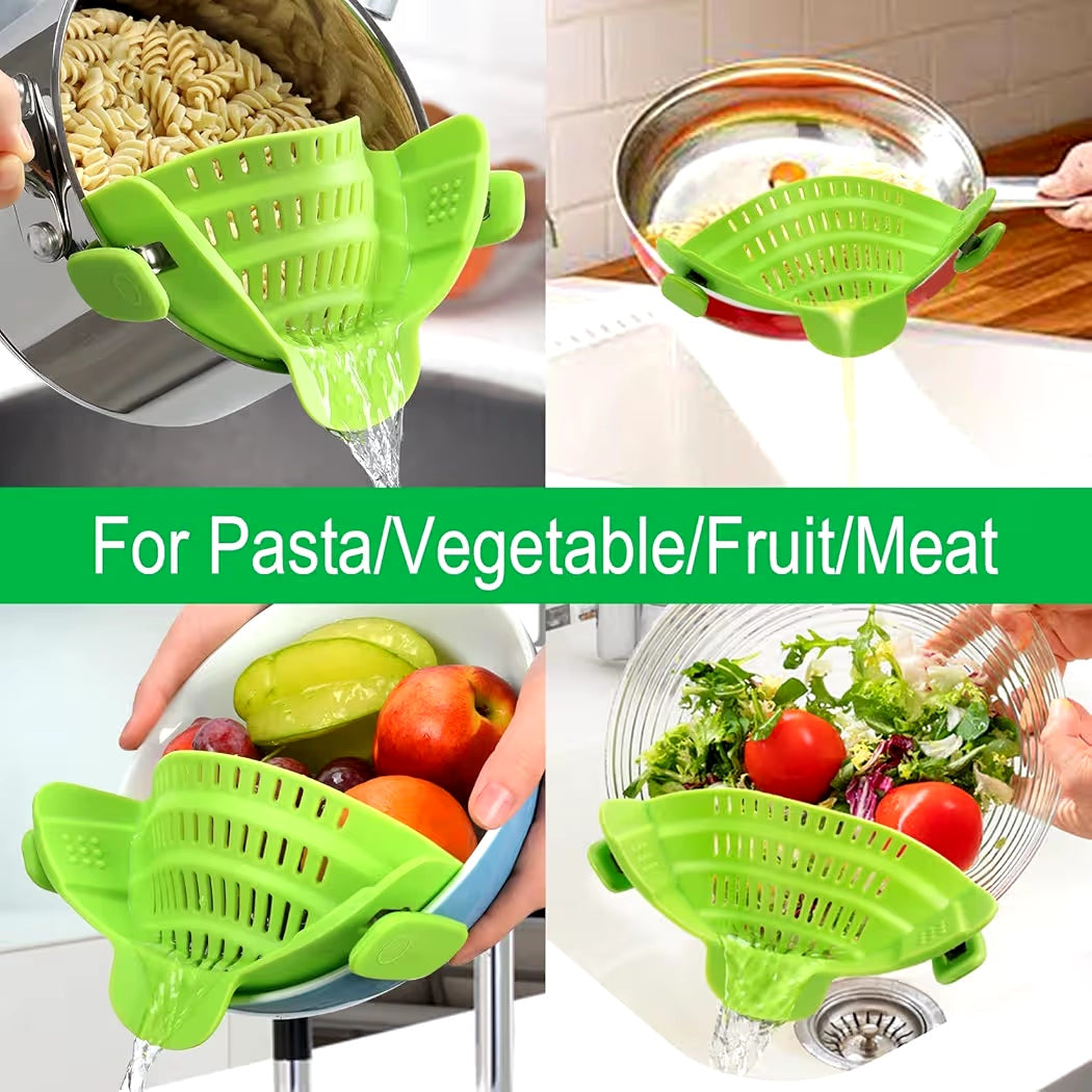 1 Pcs Clip on Strainer, Pot Strainer for Pasta Meat Vegetables Fruit, Silicone Strainer - Fit All Pots Bowls.