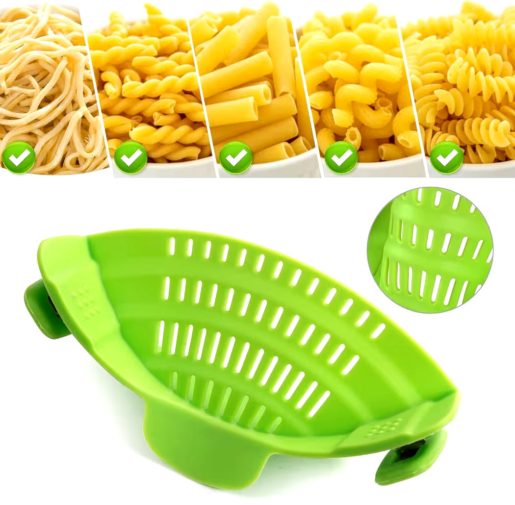 1 Pcs Clip on Strainer, Pot Strainer for Pasta Meat Vegetables Fruit, Silicone Strainer - Fit All Pots Bowls.