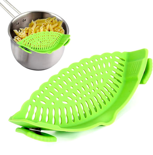 1 Pcs Clip on Strainer, Pot Strainer for Pasta Meat Vegetables Fruit, Silicone Strainer - Fit All Pots Bowls.