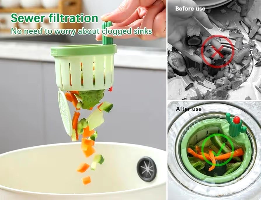 Cactus Kitchen Sink Drain Strainer, Press Automatic Dumping Basket, Kitchen Waste Collector Filter, Multi-Functional Home Use Cactus Sink Draining Basket Filter Net Lifting Basket