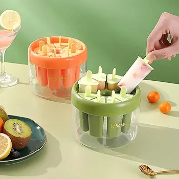 Set of 8 Plastic Food Grade BPA-Free Plastic Popsicle Mold Homemade Popsicle Frozen Ice Cream Moulds Tray Kulfi Candy Ice Lolly Mold for Children & Adults (multicolour)