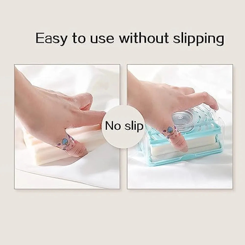 Plastic 2-in-1 Portable Laundry Rolling Soap Box Soap Bar Box Dispenser with Rubber Roller Foaming Soap Saver with Drain Holes and Spring Travel Soap Holder, Multicolor (12.2L x 7.2W Cm)