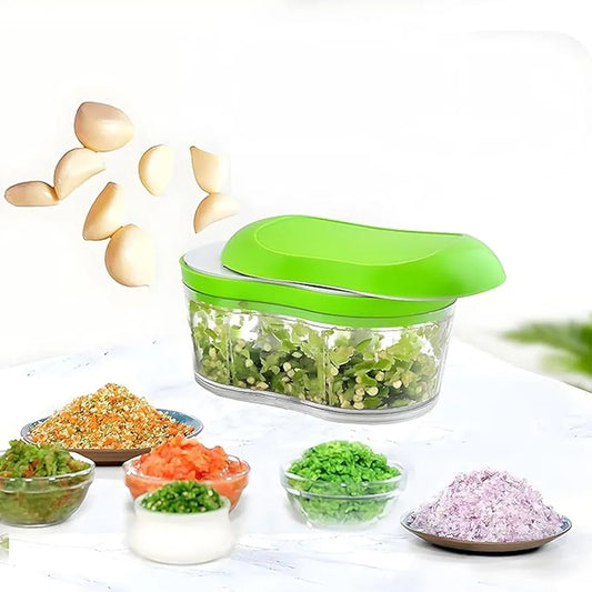 Hand Push Manual Food Chopper & Garlic Cutter – Mini Vegetable Dicer with Stainless Steel Blades | BPA-Free Onion, Ginger, Chili & Herb Chopper for Kitchen, Travel & RV Use