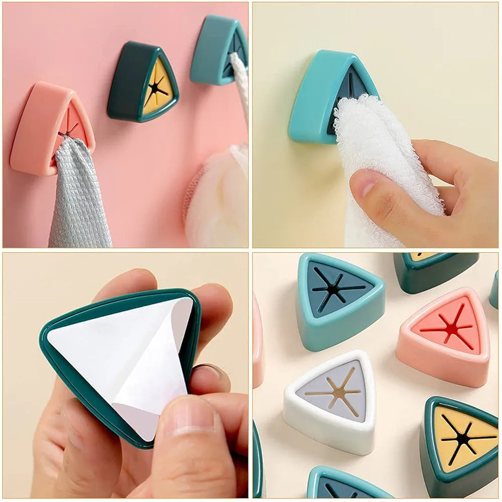Punch-Free Self Adhesive Towel Plug Holder Towel Hook, Self Adhesive Wall Hand Towel Rack, Triangular Plastic Rag Storage Rack, Can Be Used In Bathrooms, Kitchens And Homes,Cabinets,White ( 4ps )
