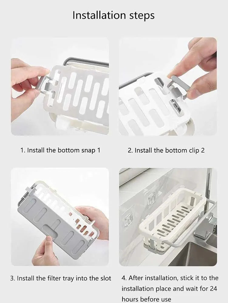 Two Tone Hanging Drain Rack, Retractable Storage Rack with Sponge Drain Tray, Kitchen Bathroom Sink Tray with Drying Basket, Kitchen Storage Organiser (Multicolor, Pack of 1 Pcs)