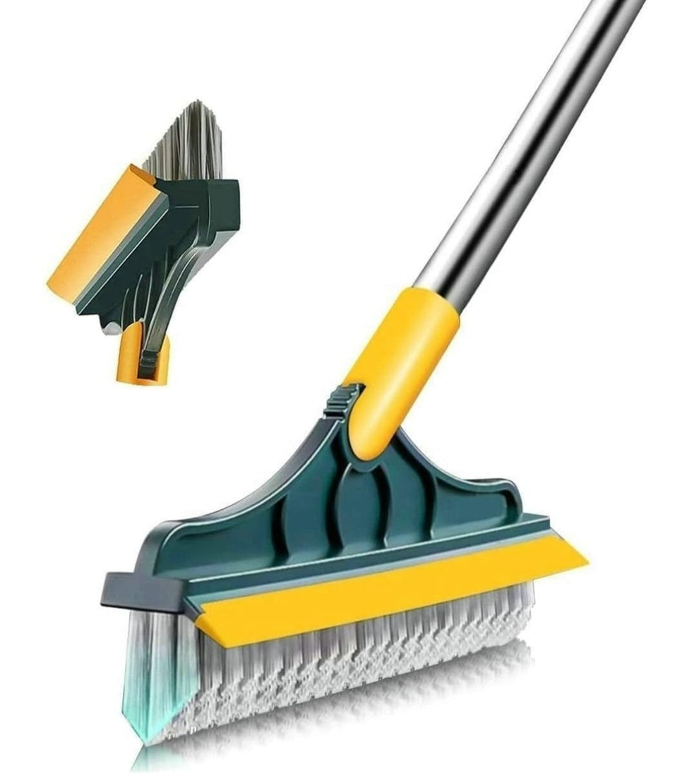 2 in 1 tiles cleaning brush| Long Handle Wiper Stiff Bristle Floor Brush