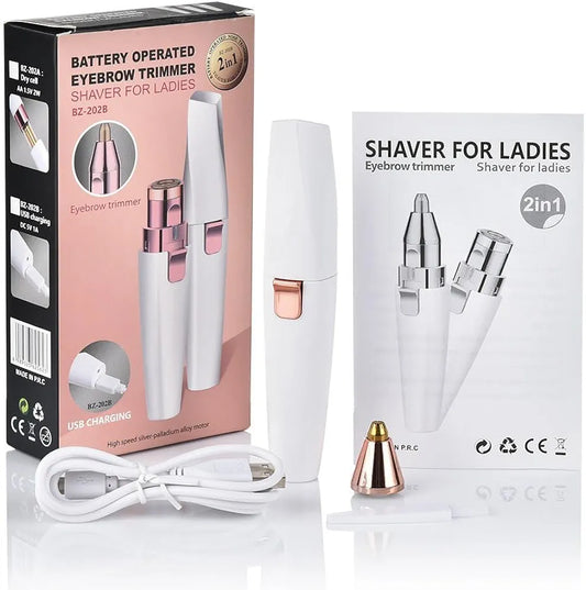 2 in 1 Beuty Facial Hair Remover Machine For Women Face Chin Cheek Forehead Eyebrow Upper Lip Hair Remover For Women | Usb Rechargeable 2 in 1 Epilator Machine For Women Eyebrow Trimmer Razor Portable PAINFREE Electric Lady Shaver
