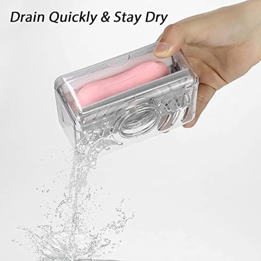 Plastic 2-in-1 Portable Laundry Rolling Soap Box Soap Bar Box Dispenser with Rubber Roller Foaming Soap Saver with Drain Holes and Spring Travel Soap Holder, Multicolor (12.2L x 7.2W Cm)