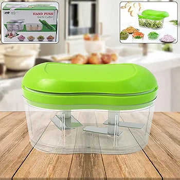 Hand Push Manual Food Chopper & Garlic Cutter – Mini Vegetable Dicer with Stainless Steel Blades | BPA-Free Onion, Ginger, Chili & Herb Chopper for Kitchen, Travel & RV Use