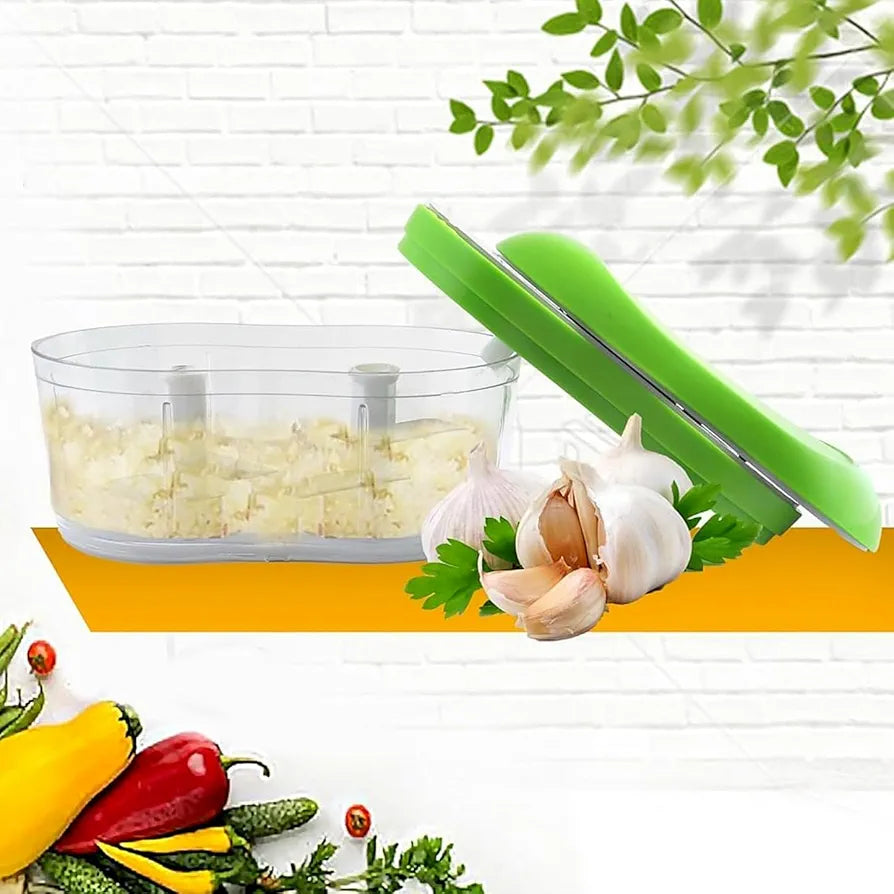 Hand Push Manual Food Chopper & Garlic Cutter – Mini Vegetable Dicer with Stainless Steel Blades | BPA-Free Onion, Ginger, Chili & Herb Chopper for Kitchen, Travel & RV Use