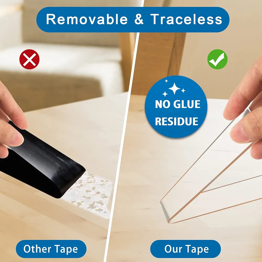 Double Sided Tape Heavy Duty, Multipurpose Removable Clear & Tough Mounting Tape Sticky Adhesive, Reusable Strong Wall Tape Picture Hanging Strips Poster Carpet Tape
