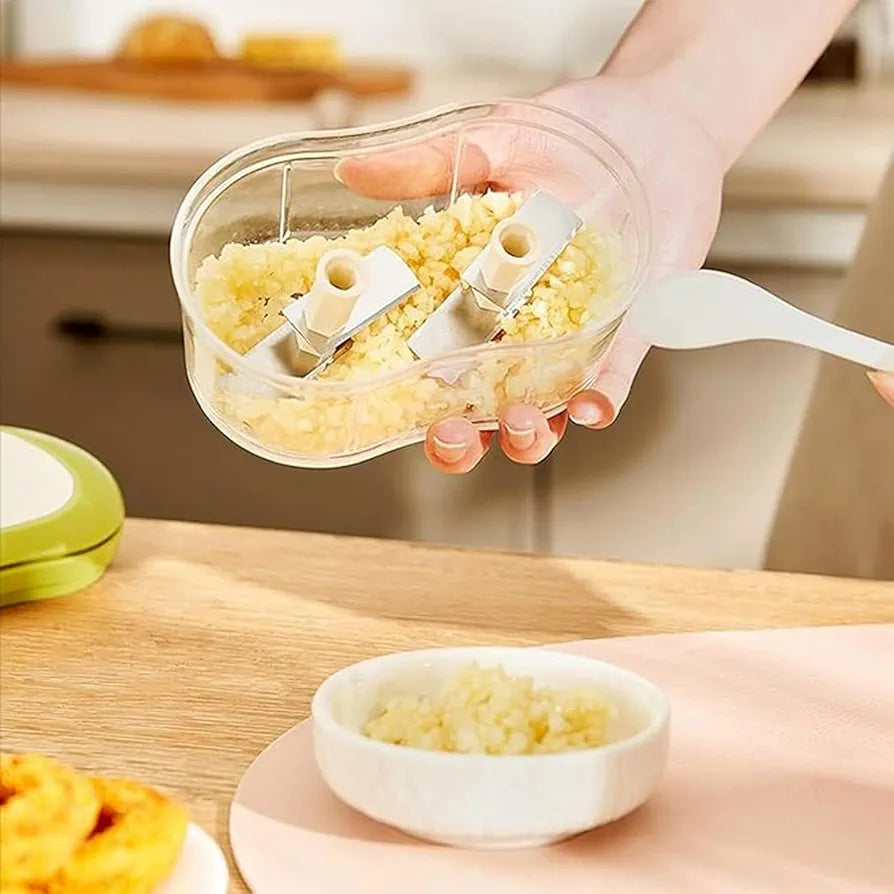 Hand Push Manual Food Chopper & Garlic Cutter – Mini Vegetable Dicer with Stainless Steel Blades | BPA-Free Onion, Ginger, Chili & Herb Chopper for Kitchen, Travel & RV Use