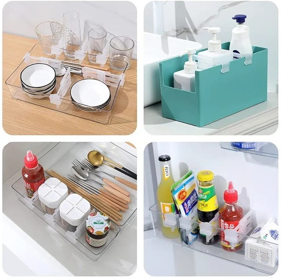 Refrigerator Internal Drawer Shelf Divider Clip Expandable Fridge Drawers Storage Partition Clips Storage Organizer Space Dividing Bottle ( 4ps white)