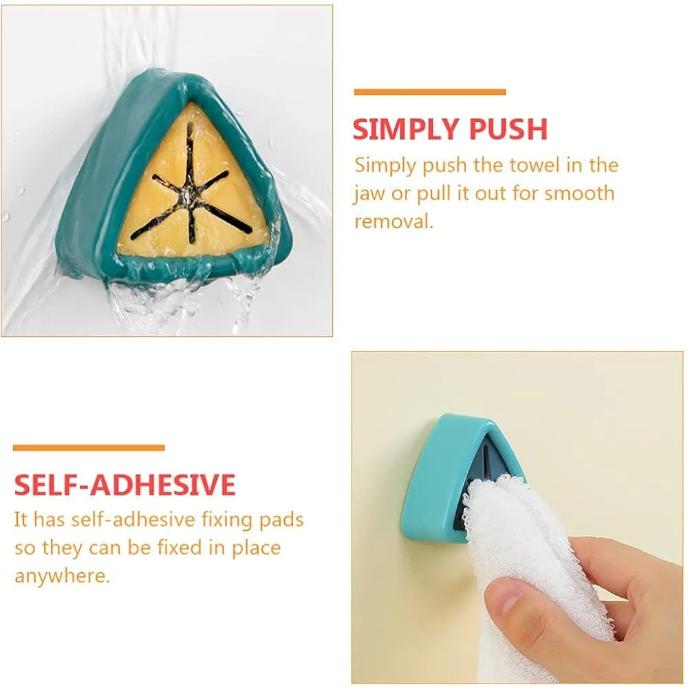 Punch-Free Self Adhesive Towel Plug Holder Towel Hook, Self Adhesive Wall Hand Towel Rack, Triangular Plastic Rag Storage Rack, Can Be Used In Bathrooms, Kitchens And Homes,Cabinets,White ( 4ps )