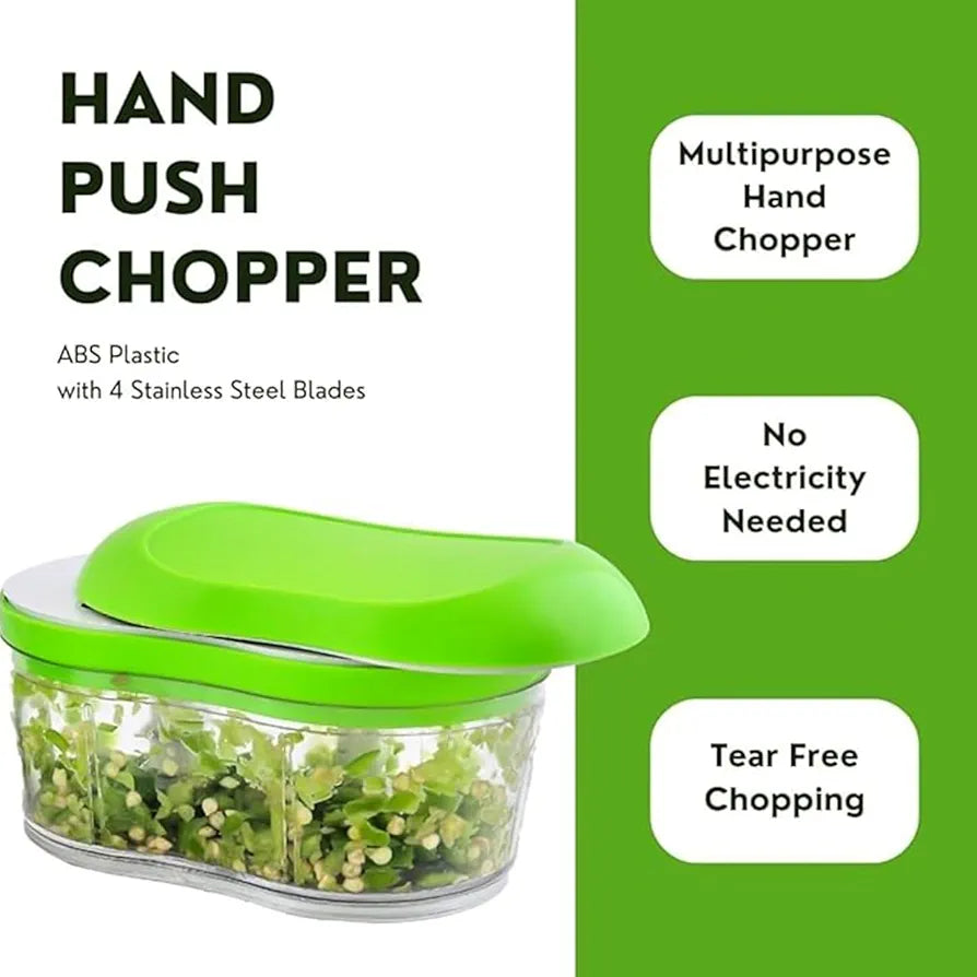 Hand Push Manual Food Chopper & Garlic Cutter – Mini Vegetable Dicer with Stainless Steel Blades | BPA-Free Onion, Ginger, Chili & Herb Chopper for Kitchen, Travel & RV Use