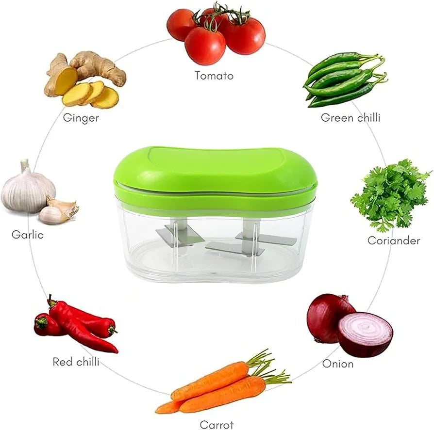 Hand Push Manual Food Chopper & Garlic Cutter – Mini Vegetable Dicer with Stainless Steel Blades | BPA-Free Onion, Ginger, Chili & Herb Chopper for Kitchen, Travel & RV Use