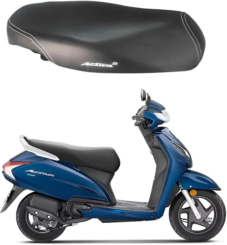 Black Leather Seat Cover for Honda Activa - Fits All Models (3G/4G/5G/6G), Waterproof, Heat Resistant, Rope Fitted, Durable and Stylish Protection