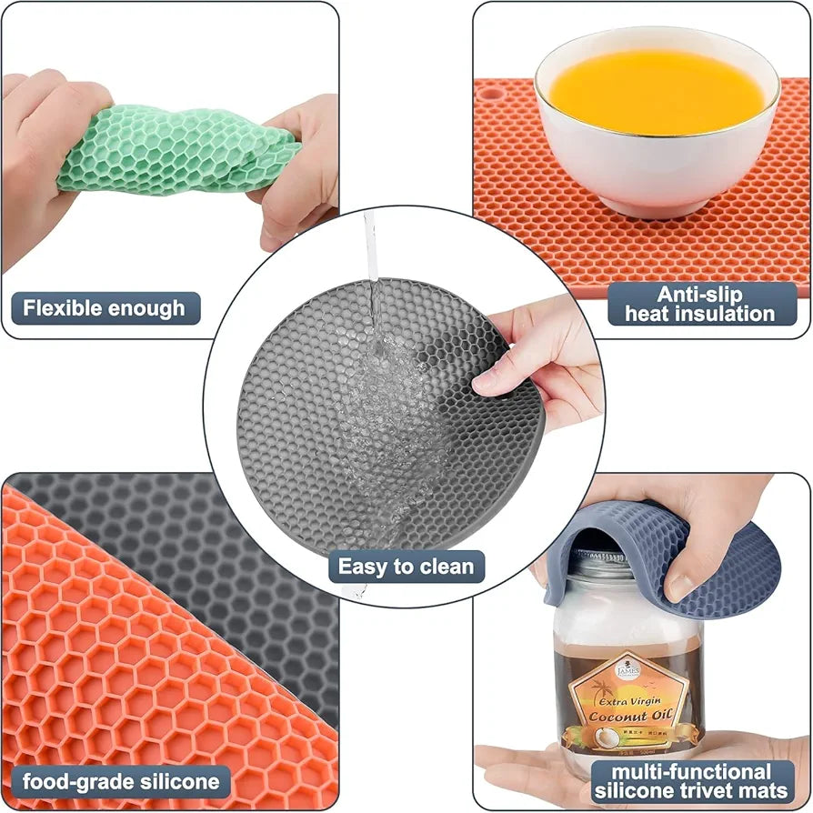 4 PCS Silicone Trivet Mats, Food Grade Silicone, BPA Free, Versatile Silicone Hot Pads for Kitchen, Suitable for Fondue Mats, Can Openers and Spoon Rests
