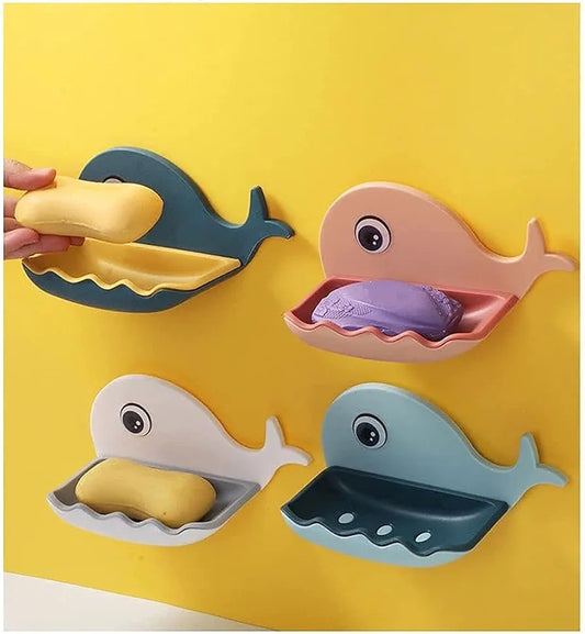 Soap Stand Holder for Bathroom Kitchen Sink Magic Stickers Wall Mounted (Pack of 2 Pcs) Soap Dish Holder, Fish Design Random Color(Plastic)