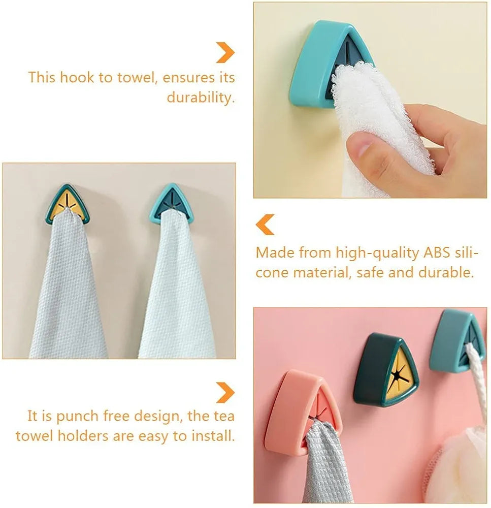 Punch-Free Self Adhesive Towel Plug Holder Towel Hook, Self Adhesive Wall Hand Towel Rack, Triangular Plastic Rag Storage Rack, Can Be Used In Bathrooms, Kitchens And Homes,Cabinets,White ( 4ps )