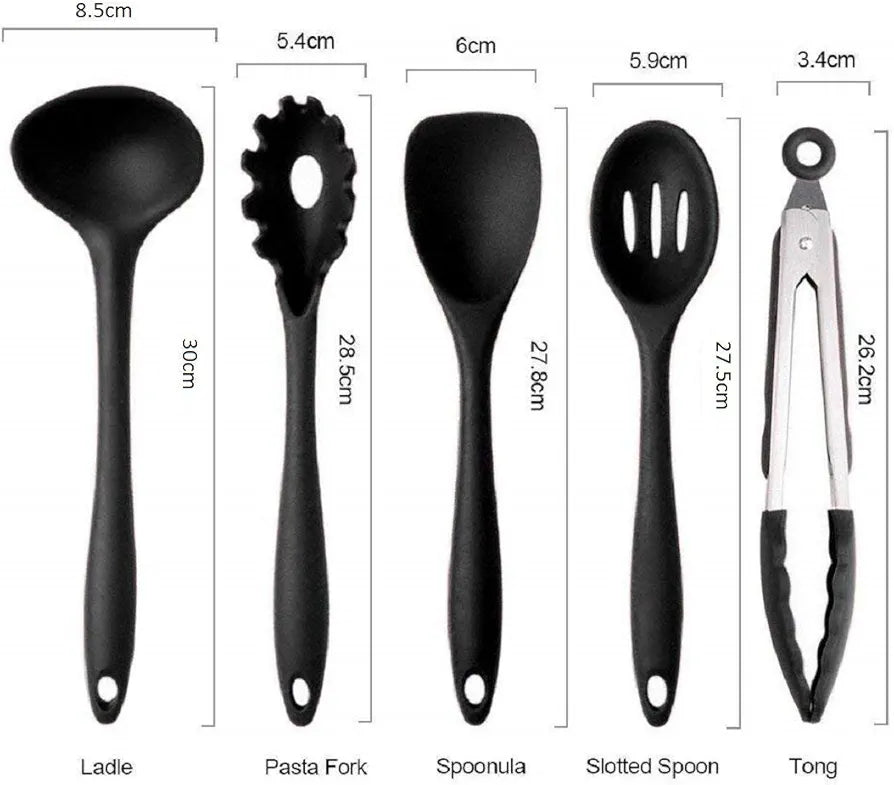 Silicone Kitchen Spatula and Utensils Spoon Set Cooking + Baking Set- 12 Pcs Non-Stick with Wooden Handle-BPA Free, Heat Resistant Item, Flexible Non Toxic Silicon Cookware Tools