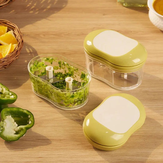 Hand Push Manual Food Chopper & Garlic Cutter – Mini Vegetable Dicer with Stainless Steel Blades | BPA-Free Onion, Ginger, Chili & Herb Chopper for Kitchen, Travel & RV Use