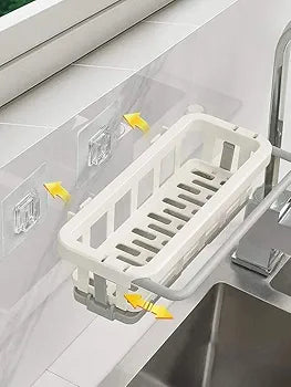 Two Tone Hanging Drain Rack, Retractable Storage Rack with Sponge Drain Tray, Kitchen Bathroom Sink Tray with Drying Basket, Kitchen Storage Organiser (Multicolor, Pack of 1 Pcs)