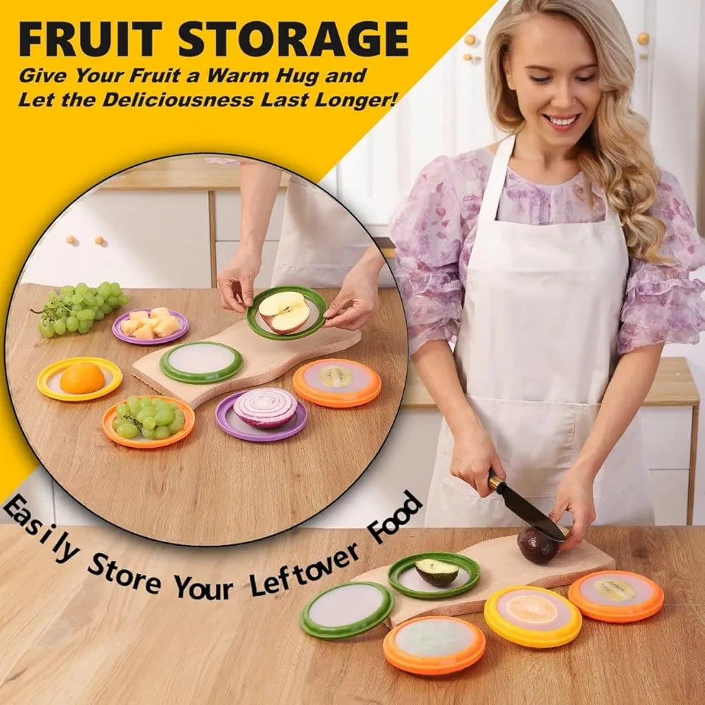 Fruit and Vegetable Anti-Oxidation Storage Box,Fruit Storage Containers for Fridge,Silicone (Fruit and Vegetable cover (4 Pc)),Multicolor